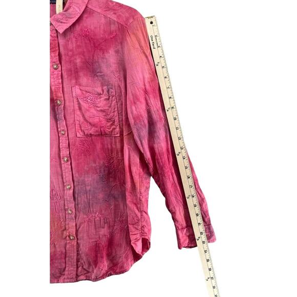 Anthropologie Pilcro Shirt Womens XS Pink Tie Dye Embroidered Floral Button Top - Picture 7 of 12